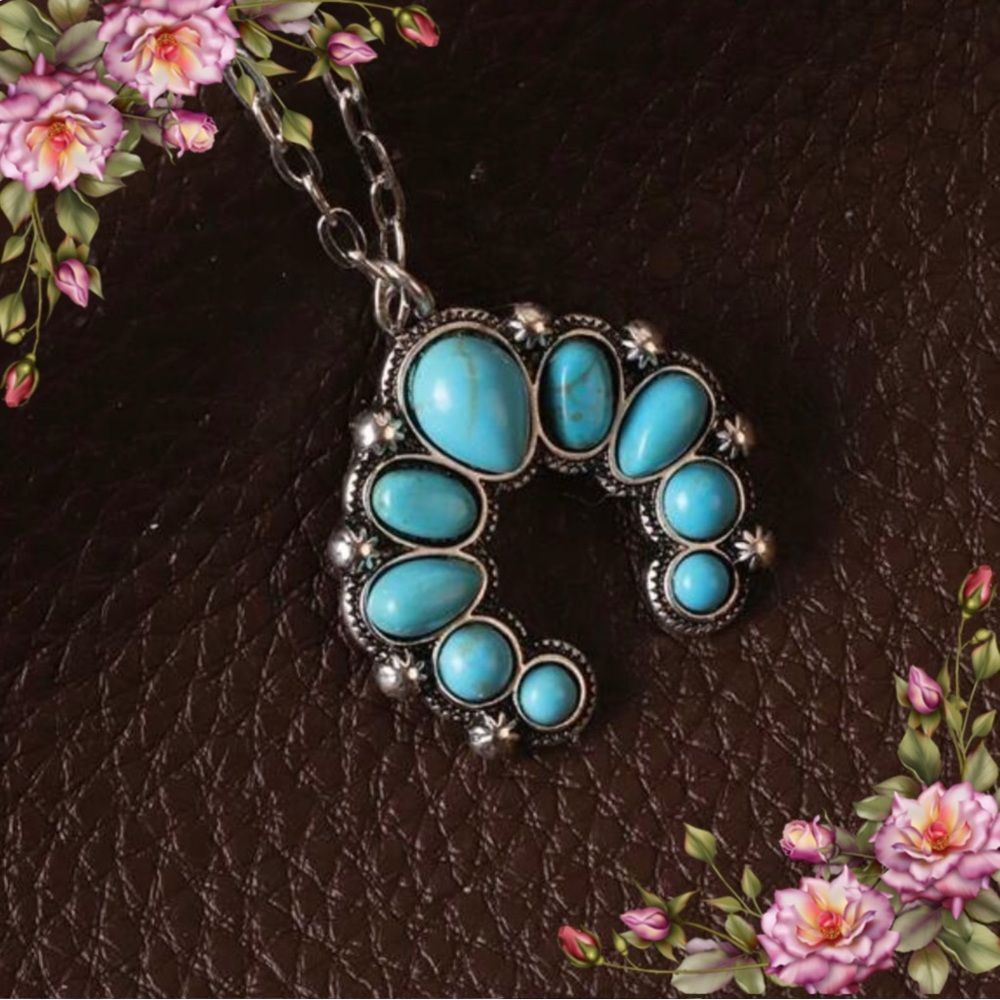 Western Cowboy Style fake Turquoise Element‎ Pendant Necklace Country Navajo
